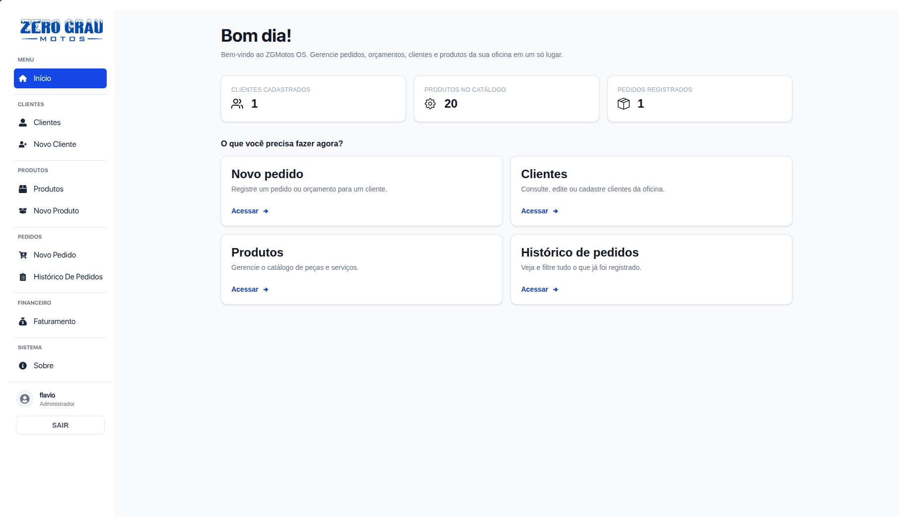 Captura de tela do projeto ZGMotos OS